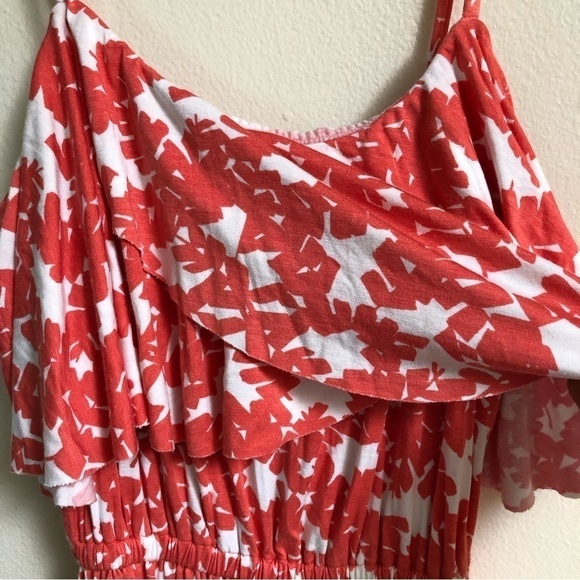 RACHEL PALLY Cloris Maxi Dress Coral White Leaf Print Raw Cut Hem Size Small - Picture 4 of 6